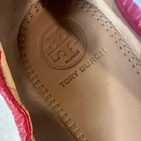 Tory Burch Red Flats with Gold Logo - Picture 8 of 9